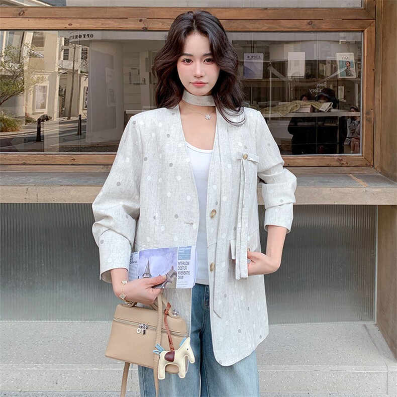 有大货春装波点飘带西装外套2C317A-8605-P155-K248,女装短外套,2C317A