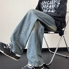 美式复古港风牛仔裤男春秋季新款阔腿高街潮宽松直筒裤G5518-P45，男装牛仔裤，星座1008