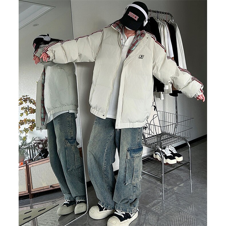 现货假两件格子羽绒棉衣抖音得物二开冬季棉服加厚外套BMY205,男装棉衣,电商A486