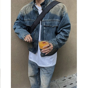 新款春秋美式复古水洗牛仔衣短外套男潮牌棒球服工装夹克图片