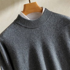 圆领纯山羊绒衫男士加厚保暖打底毛衫秋季新款坑条纹针织衫男装，男装羊绒套衫，澳坤羊绒