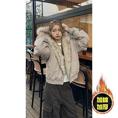 现货高品质美式高街冬季重磅硬挺短款座山雕毛领棉衣男女加厚外套，男装棉衣，电商A486-1