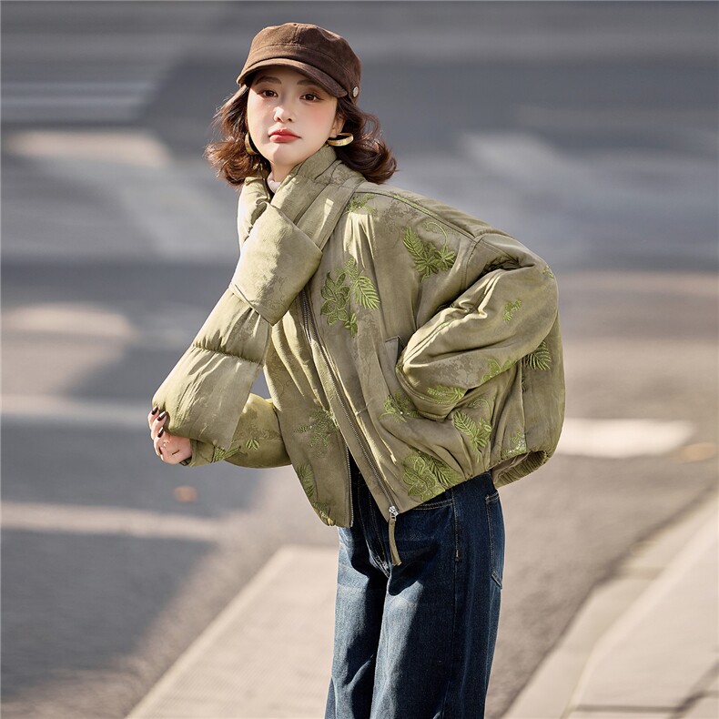 水衣源889款刺绣带围脖短款夹棉棉服外套女,女装棉衣/棉服,水衣源