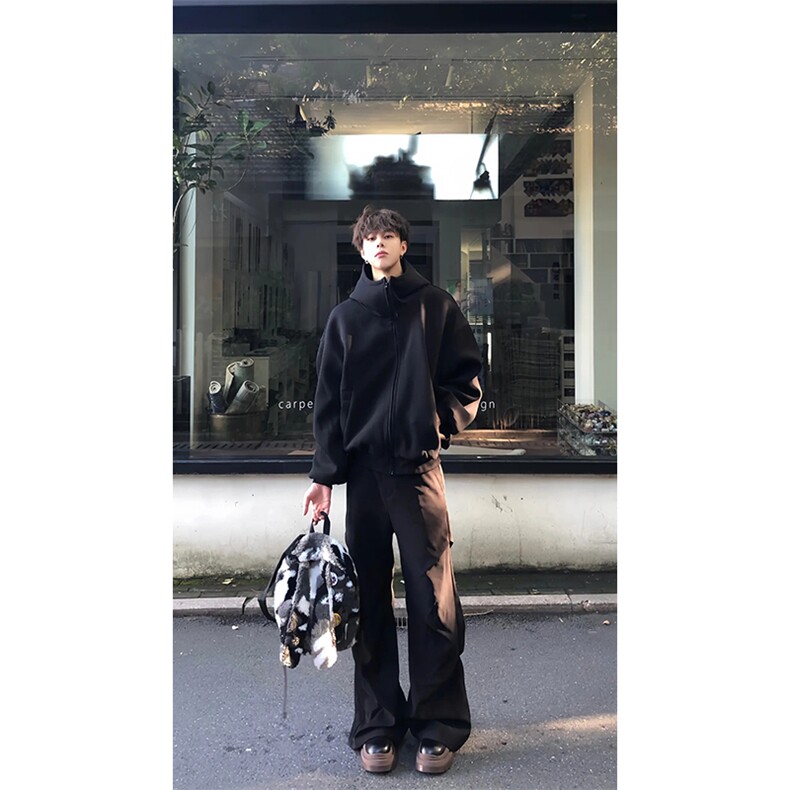 480G重磅加绒硬挺boxy男女秋冬美式高街防风高领卫衣开衫厚外套,女装短外套,电商A486