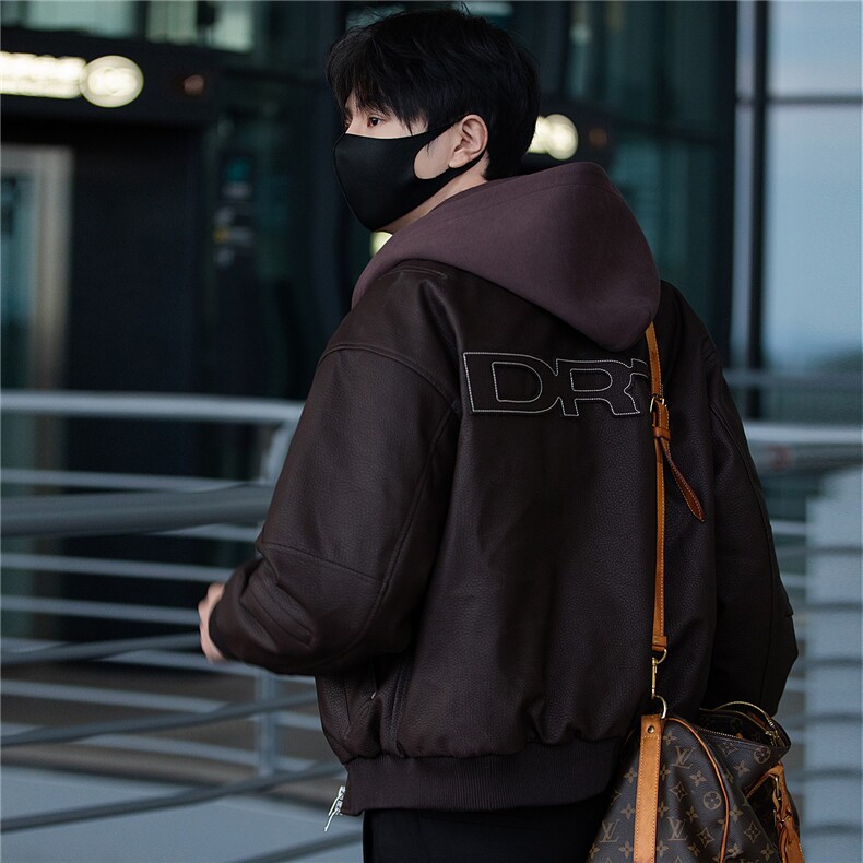 标50绒街拍男士连帽可拆卸PU皮羽绒服保暖外套B338-5066-P275,男装羽绒服,电商B338