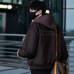 标50绒 街拍男士连帽可拆卸PU皮羽绒服保暖外套 B338-5066-P275图片