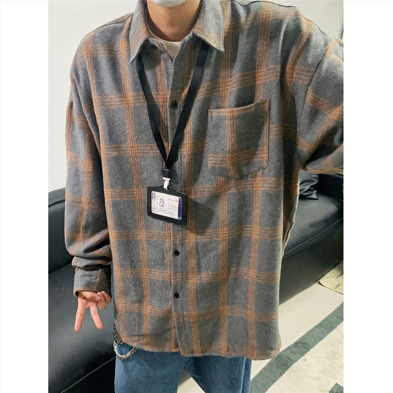 现货~磨毛格子大码长袖衬衫C5900/特P25深灰色,男装衬衫,电商A094