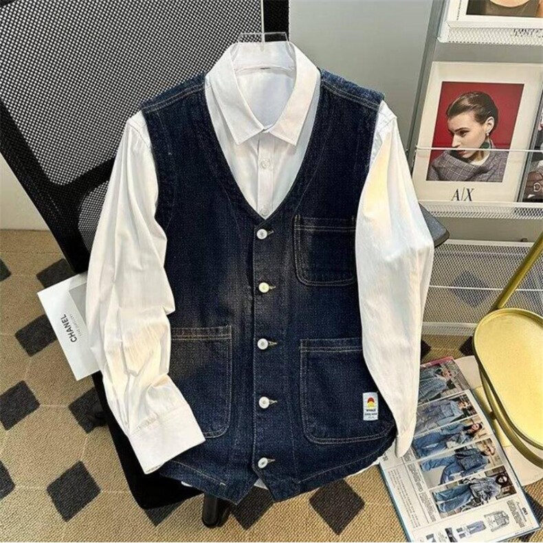 美式复古工装牛仔马甲男女生休闲无袖上衣服宽松外套百搭,男装背心/马甲,星座601-1