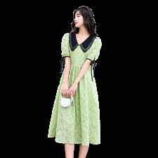 2022夏季新款女装时尚潮流韩版大码女装V领中长款短袖印花连衣裙，女装连衣裙，尚洛菲