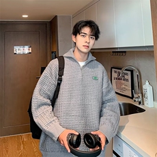 简约新款潮流毛混纺polo领毛衣男冬季男士浅灰色针织衫帽衫时尚，男装Polo衫，星座506A