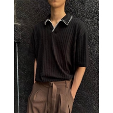 XZ1005-1-TTH330-P58手缝线麦穗纹POLO衫短袖设计高级感翻领T恤，男装T恤，星座1005-1