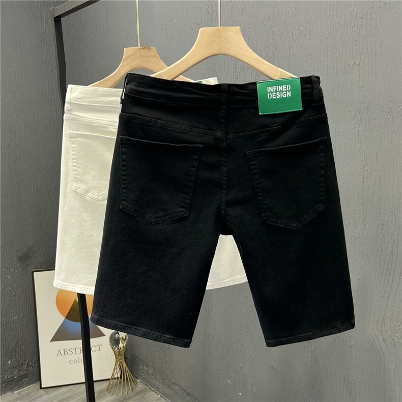 时尚高端白色牛仔短裤男潮牌痞帅简约纯色修身裤子男士夏季五分裤,男装牛仔裤,电商B212（原钱塘6029）