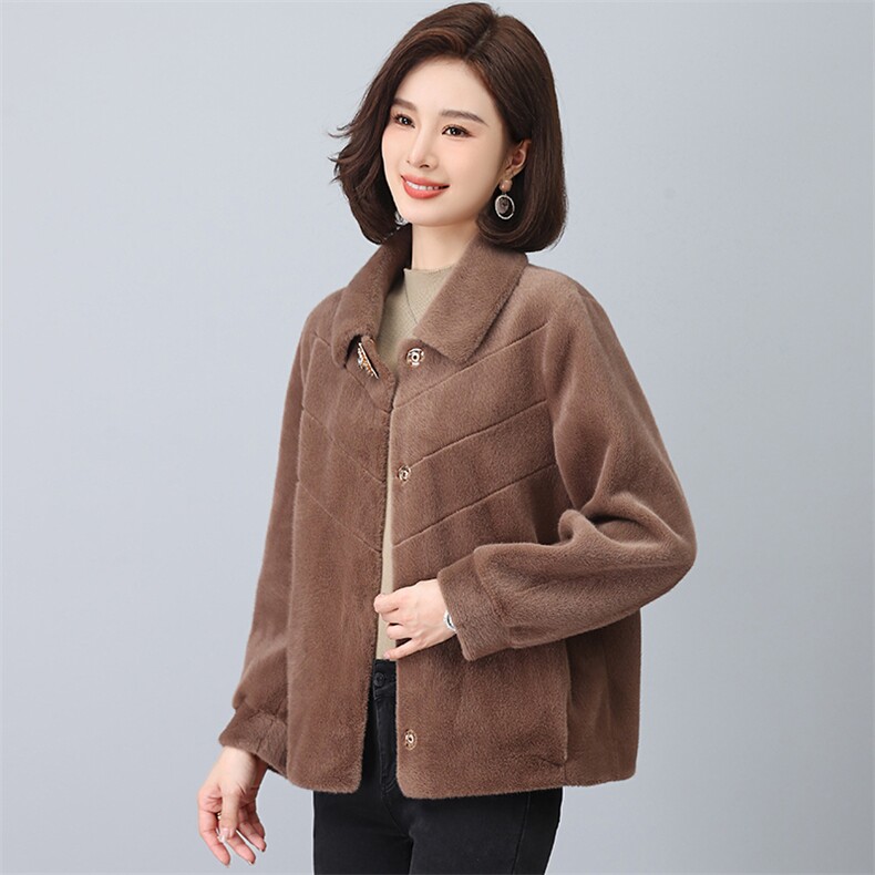 外套女2025秋冬新款气质仿真金貂绒皮毛一体宽松短款妈妈外套，女装大码女装，奕阳依阁