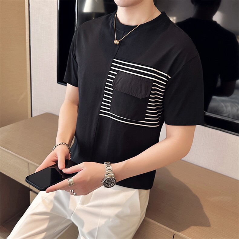 2024夏季新款时尚休闲拼色宽松圆领短袖T恤男9513-p53,男装T恤,电商D303