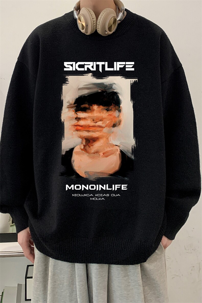 圆领毛衣男大码针织衫男毛线衣线衫M67213-P45加绒款-P65,男装针织衫/毛衣,电商A040