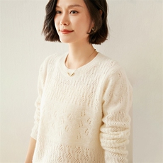 高级感山羊绒衫女元宝针加厚圆领针织毛衣纯色百搭宽松打底衫上衣，女装羊绒衫，蚂蚁派对工厂直营店