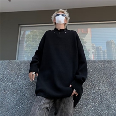 秋冬破洞半高领毛衣男休闲潮牌日系复古小众设计感美式套头针织衫，男装针织衫/毛衣，星座716-2