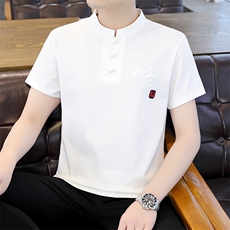风2026夏季纯棉盘扣绣短袖T恤唐装大码男士小衫XF6512-P55，男装T恤，星座1105-3