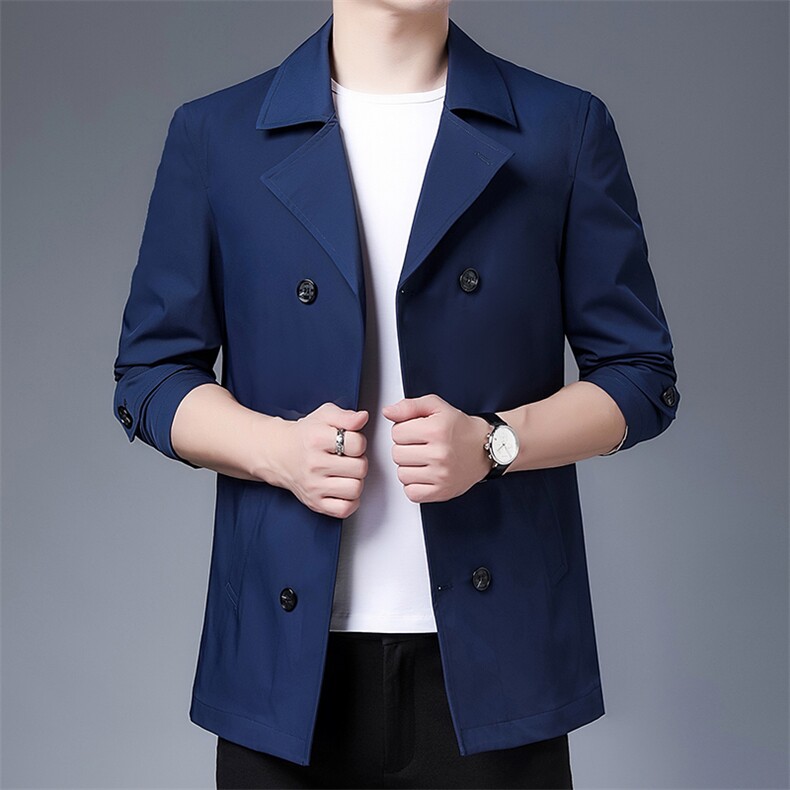 时尚百搭风衣男短款外套春秋款中青年男士休闲潮流双排扣高端上衣，男装风衣，电商B212（原钱塘6029）