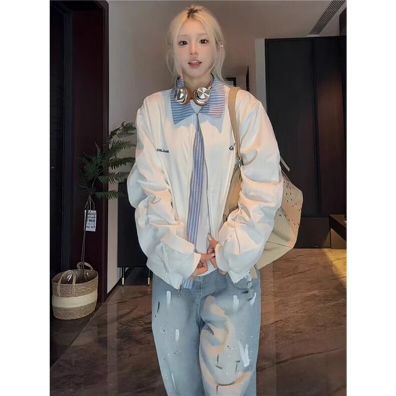 美式复古刺绣麂皮绒棒球服外套女春秋新款翻领宽松早春夹克JK8189,男装夹克,星座208-5