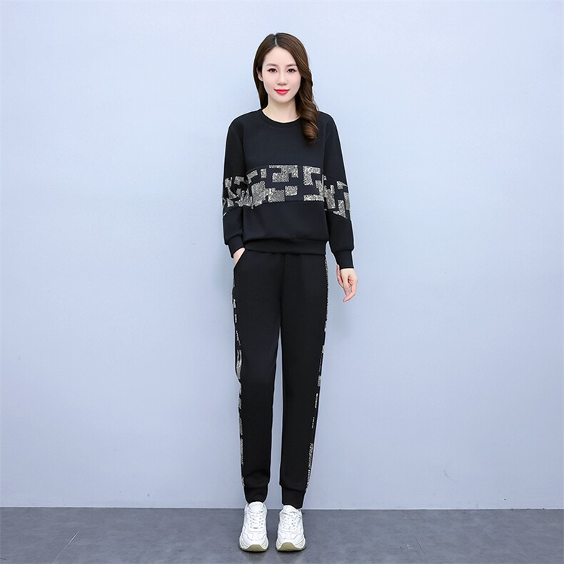 2024秋新款大码女装休闲时尚套装韩版宽松显瘦印花卫衣套裤两件套,女装套装/套裙,梦依杭