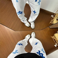 网红~十字架皮标白牛直筒百搭牛仔裤CK727/P55，男装皮裤，电商B350