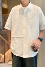 24年港风夏款工装纯色宽松短袖衬衫男CS112P38，男装衬衫，星座1204-3
