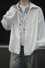 潮流男士花卉印花领翻领假两件休闲长袖衬衫上衣男潮特P52，男装衬衫，电商B319