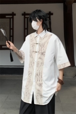 新中式衬衫男2024夏季新款宽松百搭金属扣图案印花设计感潮流上衣，男装衬衫，星座505-2（原电商A260-1)