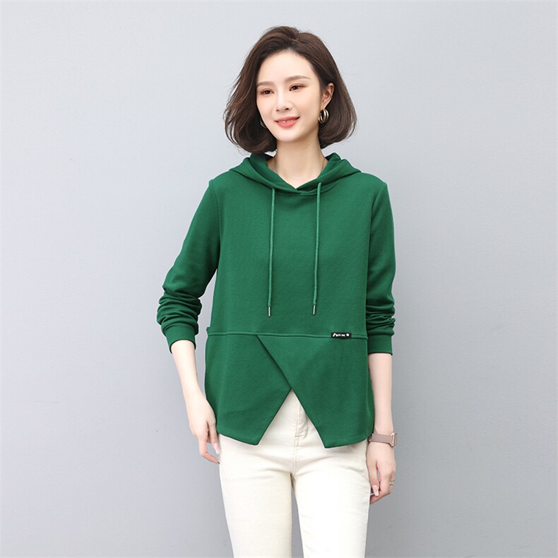 时尚春季连帽修身长袖卫衣显瘦百搭休闲女装上衣,女装T恤,依倍林