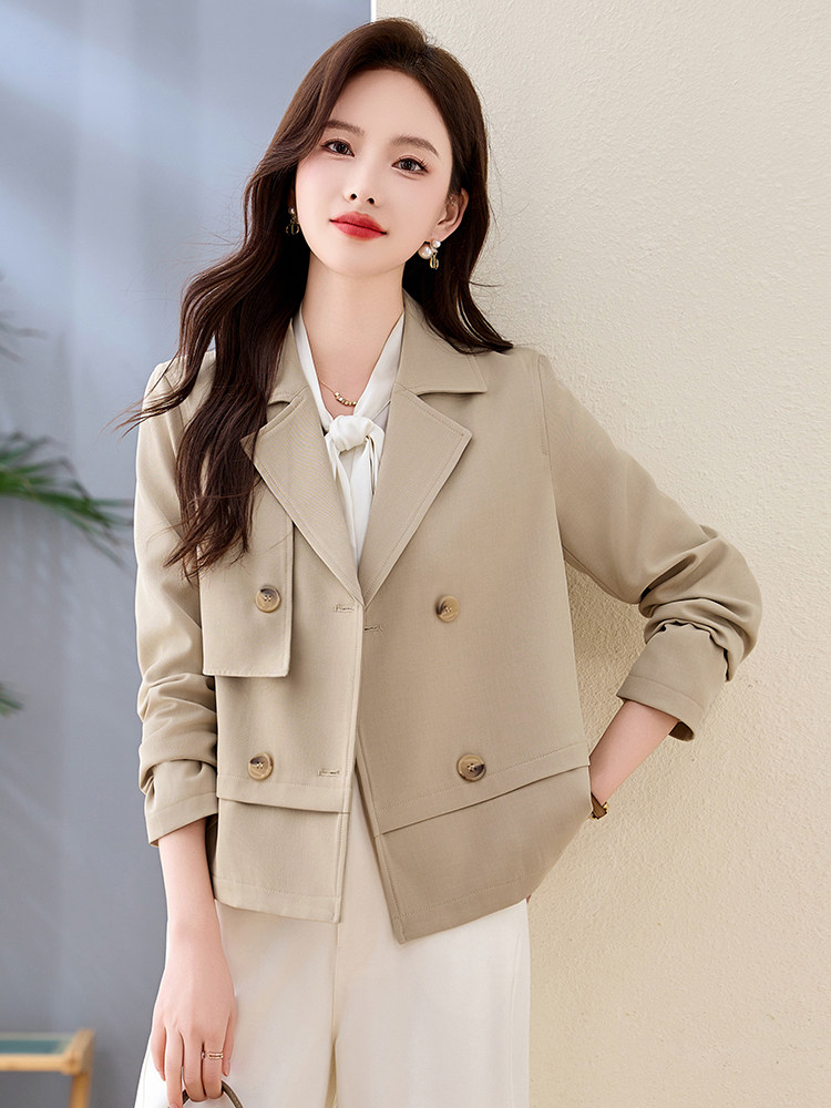 气质翻领短款风衣外套女2025春秋新款小个子休闲百搭宽松西服上衣,女装短外套,恋慕依尚