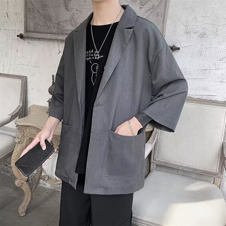 春秋季七分袖西服男休闲韩版中袖小西装潮流薄款短袖外套修身,男装西服,星座1013