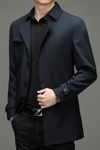 2023春秋季新款中长款风衣中年商务男士纯色商务休闲帅气外套图片