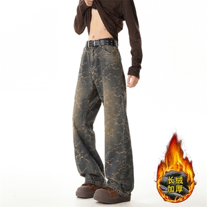 B221美式ins高街提花宽松微喇加绒牛仔裤 LK24225-特P58控88图片