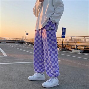 棋盘格子休闲裤男潮牌ins抽绳束脚裤K1006P32,男装休闲裤,星座1116-2
