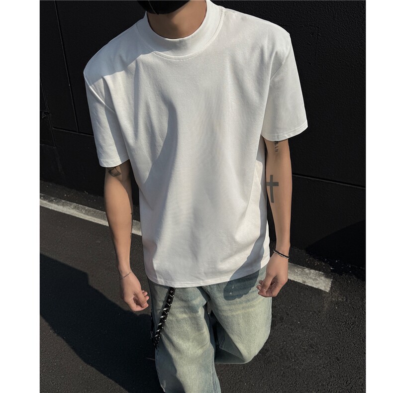 2026夏装曼巴棉重磅半高领合身打底衫短袖T恤男潮H1068特P22，男装T恤，电商A341