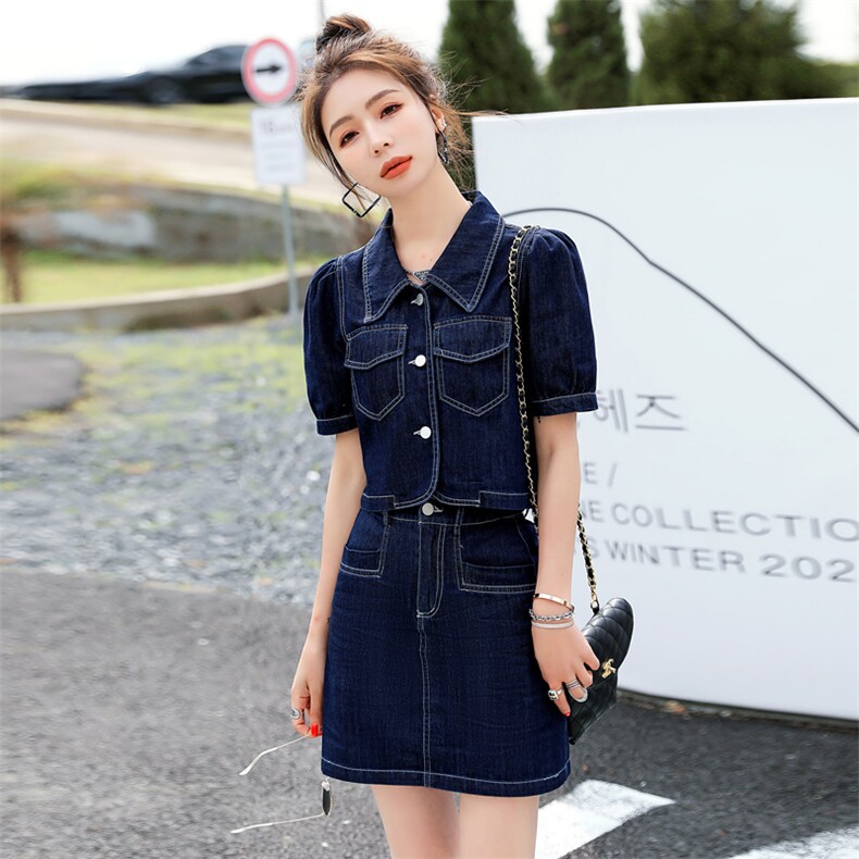 欧货洋气牛仔套装裙女2025年夏季新款时髦气质包臀半身短裙两件套,女装套装/套裙,意芙