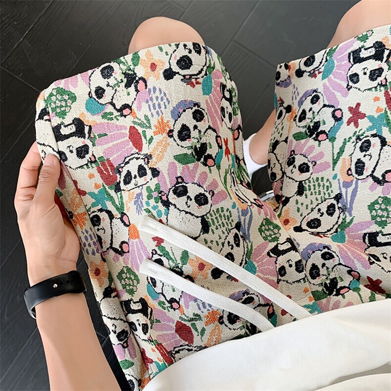 夏季新款提花熊猫刺绣五分裤男大码休闲短裤中裤217-2-K206-特P35，男装牛仔裤，星座217-2