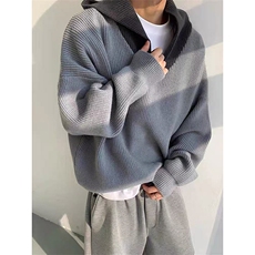 A2324TP45-网图秋冬新款撞色宽松落肩廓形连帽毛衣男针织衫外套，男装针织衫/毛衣，电商B241