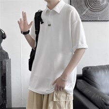 日系翻领POLO衫男士夏季薄款潮流ins有领胖子大码宽松潮牌短袖t恤，男装T恤，电商A177