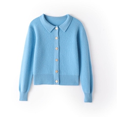 2025年秋季单件时尚百搭舒适通勤小翻领开衫，女装针织衫/毛衣，麦德绒