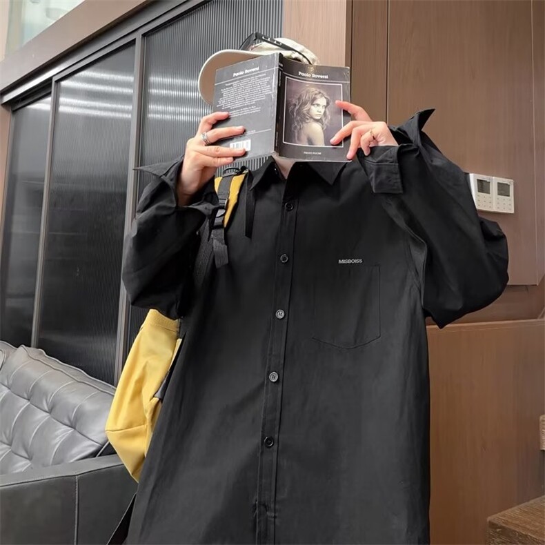 潮流气质新款青春流行潮衬衫方领原宿纯色男简约,男装衬衫,星座716-4