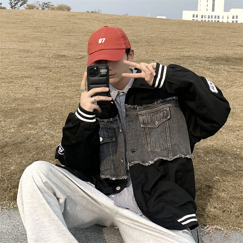 美式街头复古牛仔拼接外套男女秋季vintage工装夹克JK0889-P70,男装夹克,星座308B-1