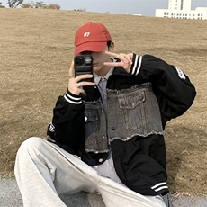 美式街头复古牛仔拼接外套男女秋季vintage工装夹克JK0889-P70，男装夹克，星座308B-1