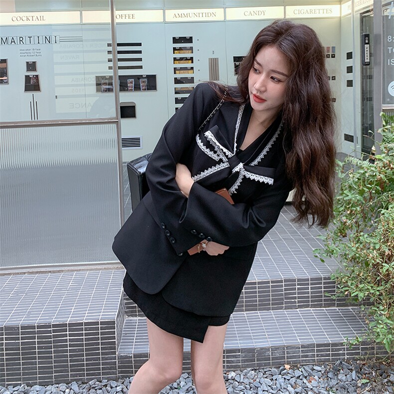 气质法式飘带西装外套女2025年春季新款高级感显瘦职业风,女装西装,慧尚2-185