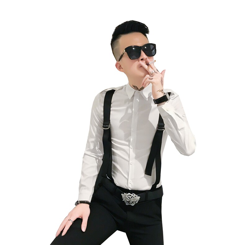 312A-742-P55新款修身长袖衬衫男韩版背带拼接社会人衬衣-首2,男装衬衫,星座312A-5