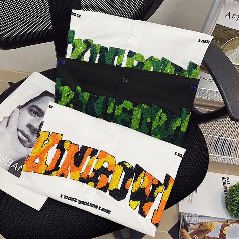 1港风字母刺绣设计大码M-5XL中性风网红短袖衬衫男DCS7722P45控59，男装衬衫，星座226-2