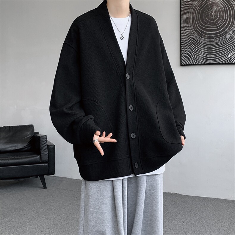 8XL-M春季开衫V领卫衣男港风日系慵懒风痞帅长袖上衣服外套KS001,女装短外套,电商B312