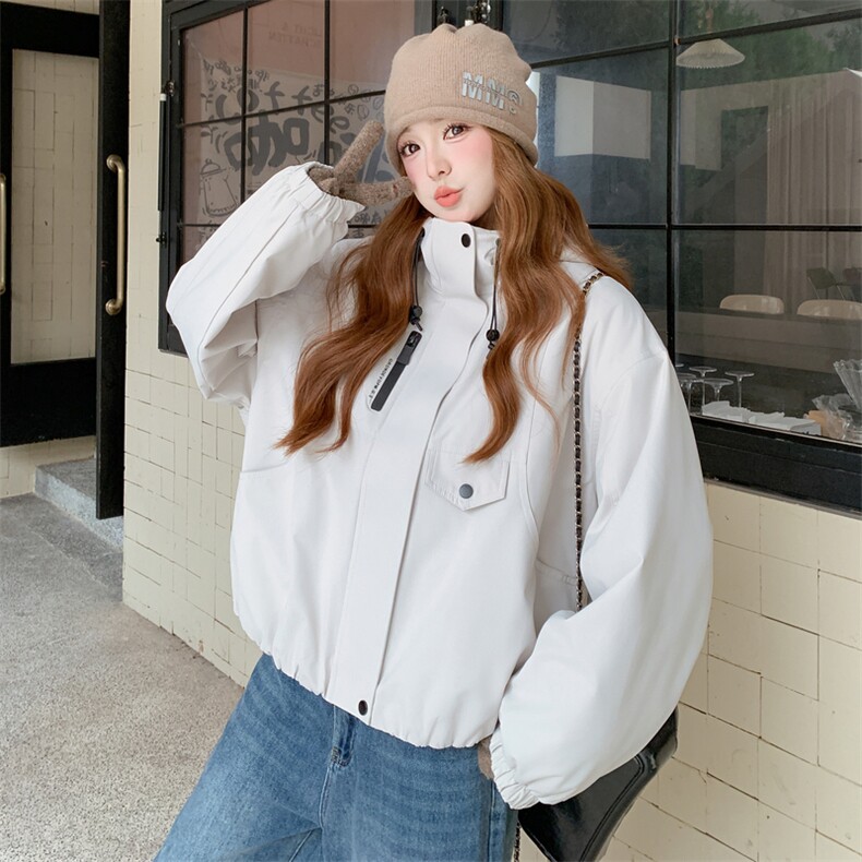 米白色连帽加厚绒派克棉服女秋冬2025新款韩系小个子短款冲锋衣,女装棉衣/棉服,2C218