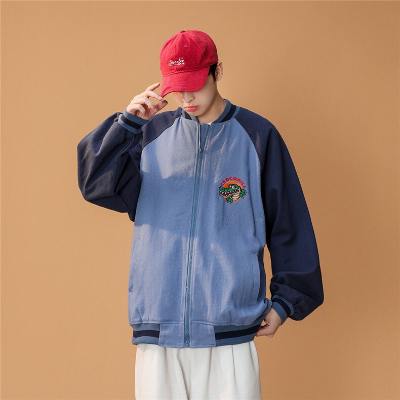春季新款棒球领潮流鳄鱼水洗长袖休闲夹克外套JK97/P30,男装夹克,星座202